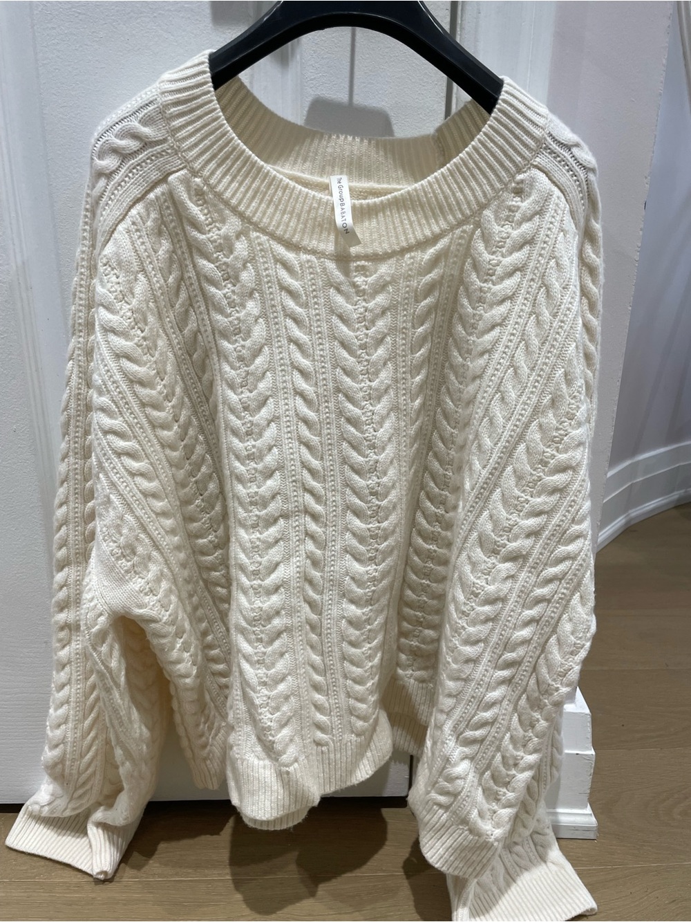 Babaton Cream Cable-Knit Crewneck Sweater